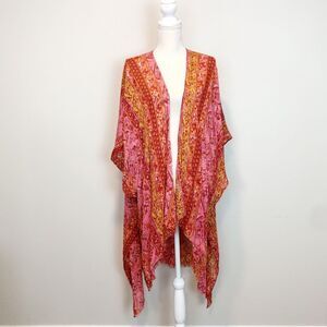 American Eagle Shawl Poncho Longline Open Cardigan Floral Boho One Size